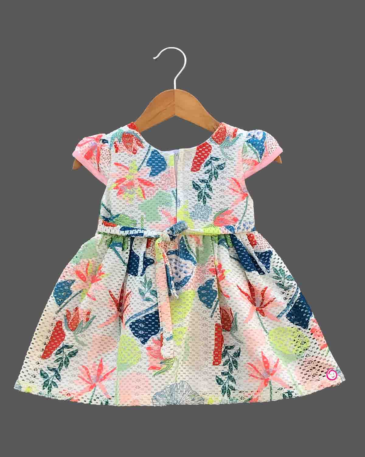 Girls printed casual frock - Peach