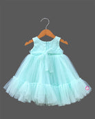 Turquoise Blue Toddler Net Frock with Sequins and Floral Embellishments for Parties and Birthdays