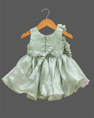Layered organza silk frocks for baby girl featuring 3D floral bodice corsage and pleated satin bodice.