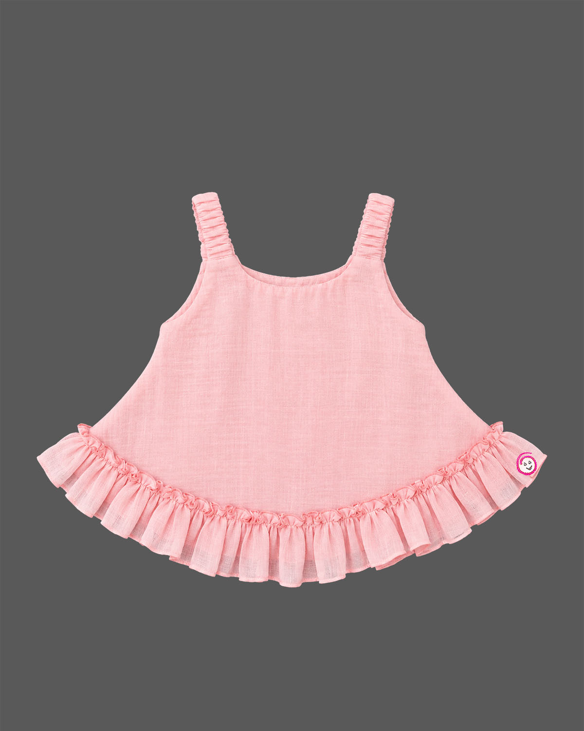 Infant cotton ruffle top with frill hemline and decorative charm detail for baby girl party wear