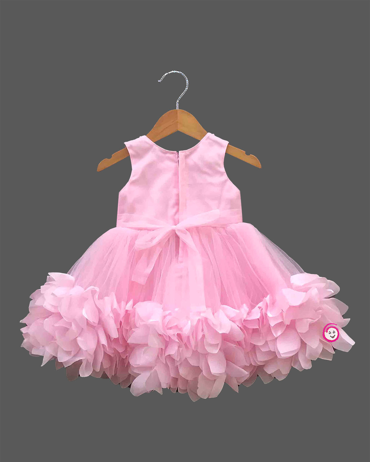 Little princess organza petal frock with pearl neck embellishment for girls party wear