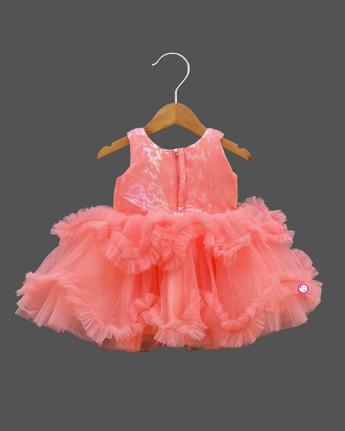 Girls ruffled with partywear frock - Peach