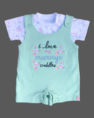 Girls floral printed half romper set - Pista Green