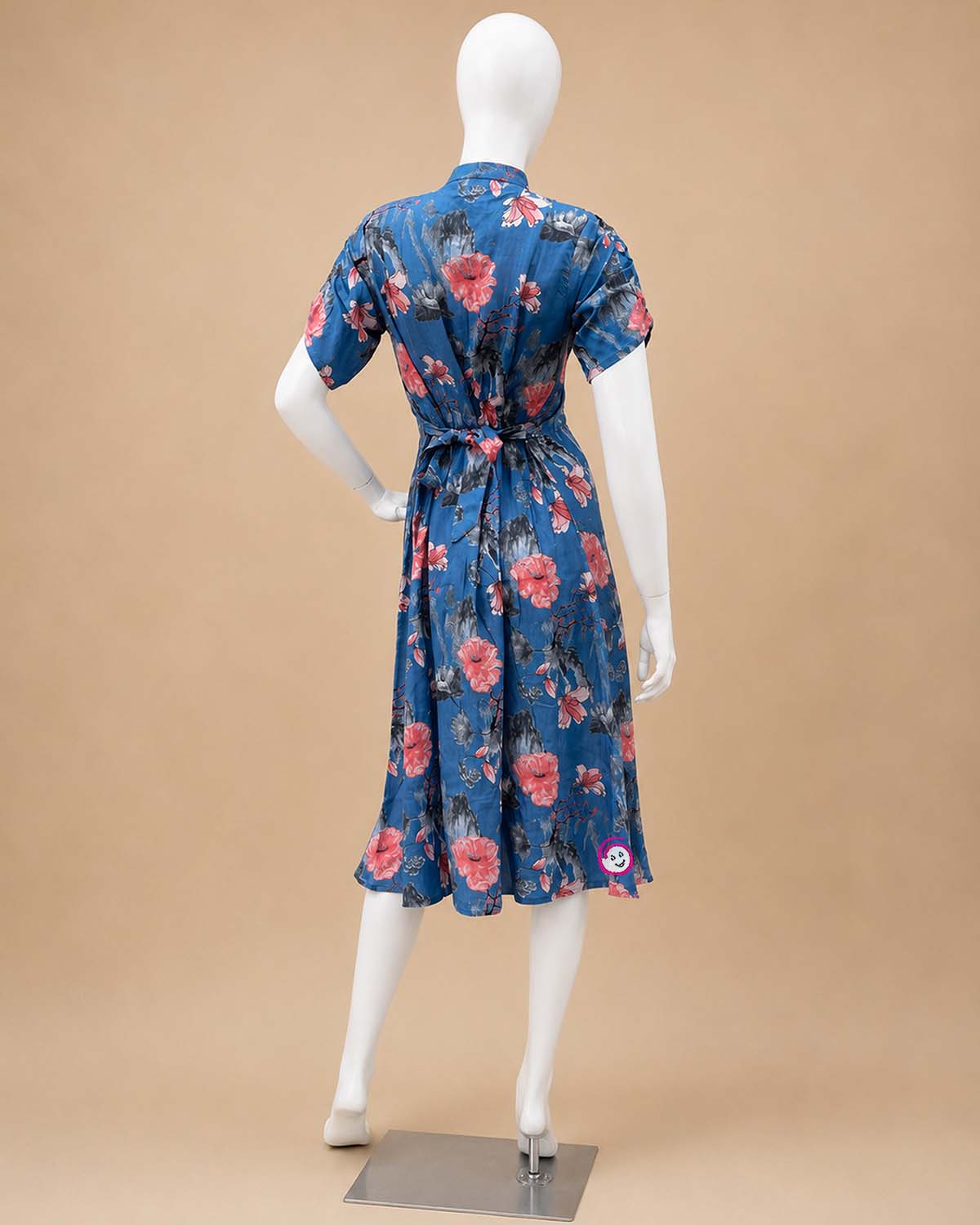 Maternity printed cotton feeding top featuring front button placket and short sleeves