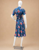 Maternity printed cotton feeding top featuring front button placket and short sleeves