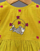 Girls Beautiful Fish And Lotus Embroidery Frock