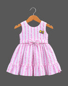 Baby girl seersucker stripe frock with bow detail for party wear and celebrations