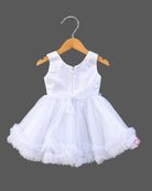 Girls tulle tiered fit and flare frock with floral applique waist belt and ruffle hem