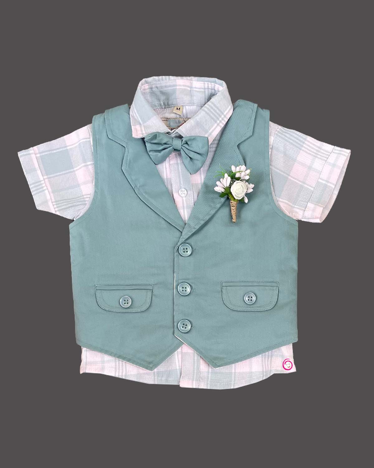 Boys design half sleeve waistcoat set - Pista Green