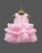 Girls applique & ruffled party frock - Baby Pink