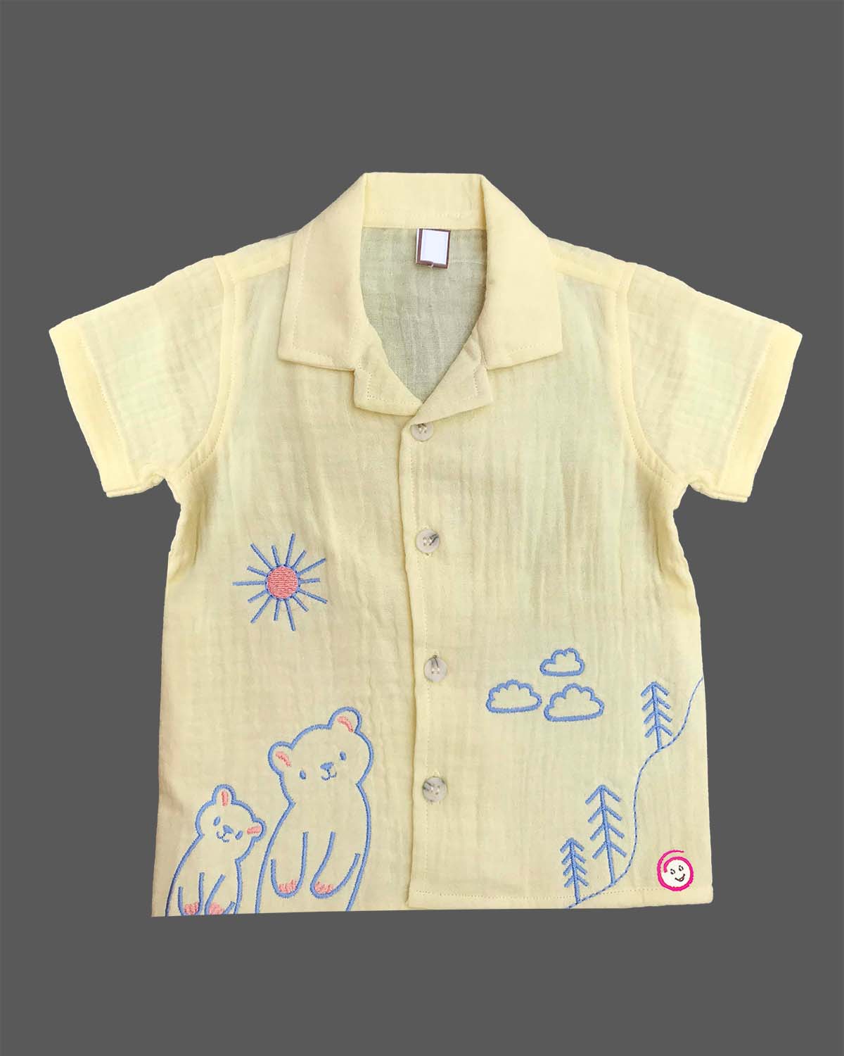 Yellow embroidered muslin cotton boys top and shorts set for summer vacations, playdates, and park outings