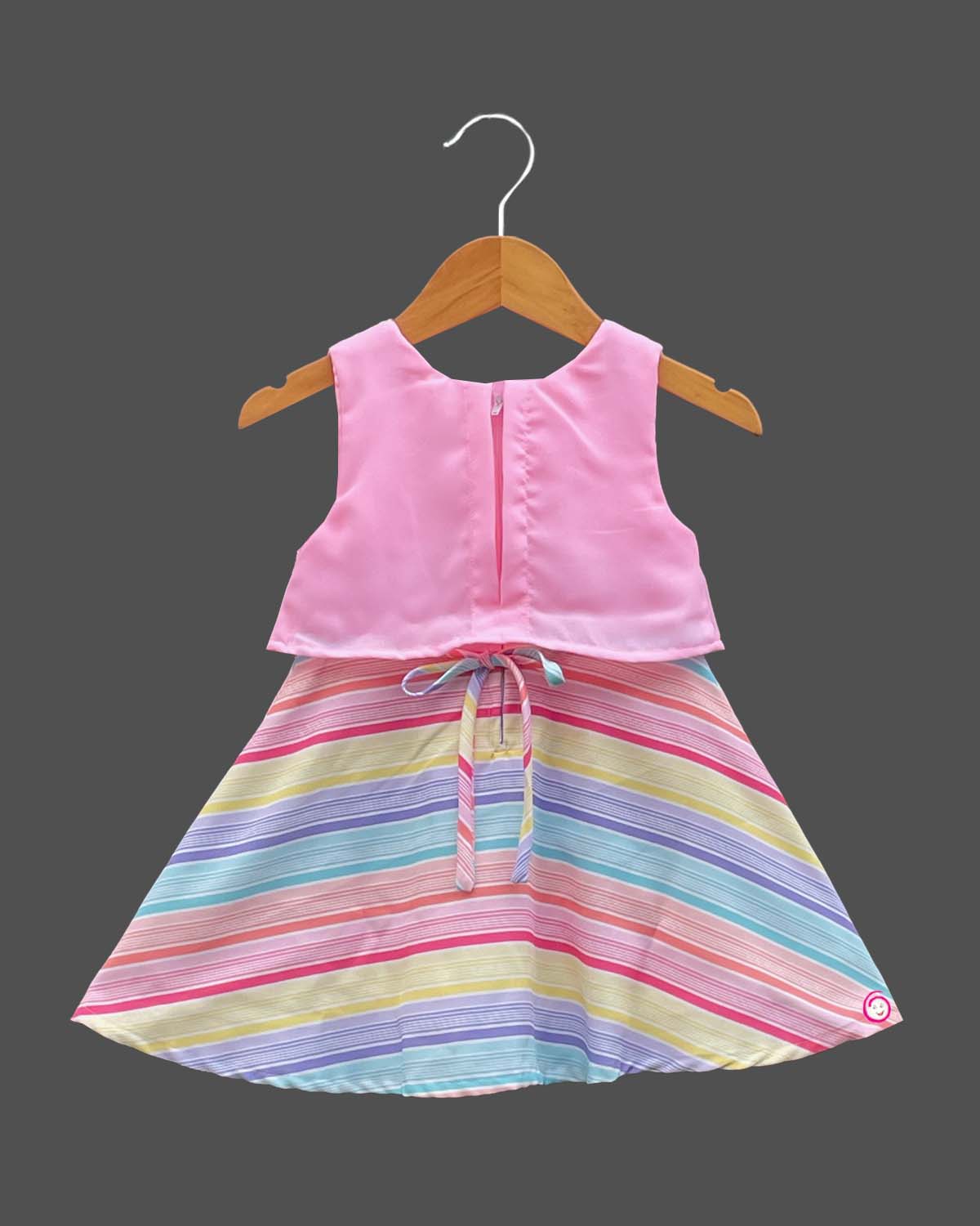 Girls attractive colorful with round neck western frock - Pink