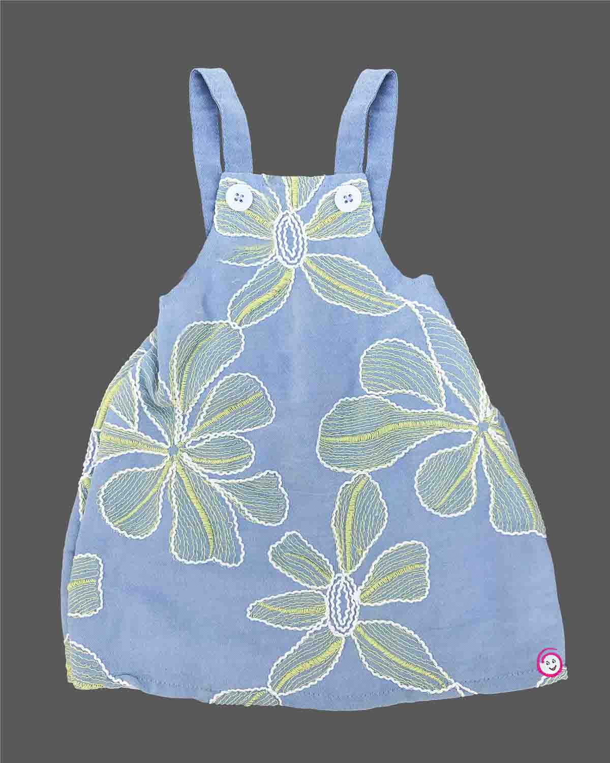 Girls western wear double peter pan collar puff sleeve muslin cotton top layered under an embroidered muslin cotton pinafore dress for playdates, birthdays, and casual outings