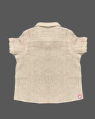 Infant woven cotton short sleeve shirt with  collar and button closure for outdoor playdates