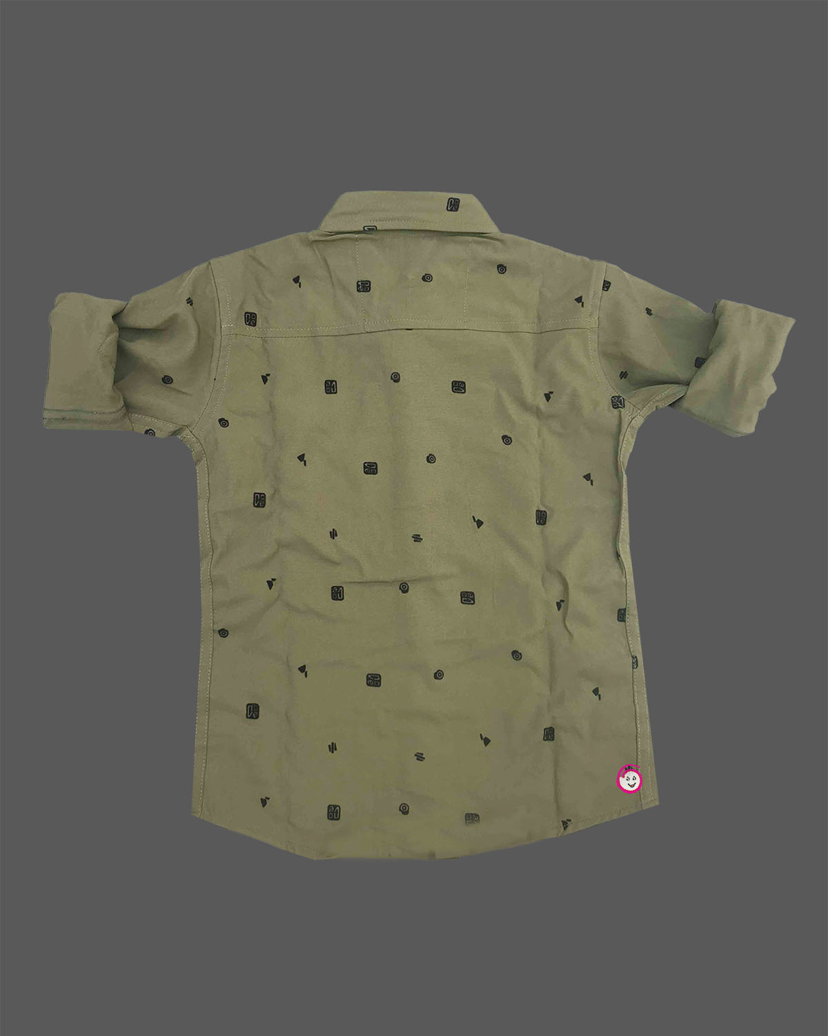 Toddler boys casual button down shirt with micro geometric pattern print and folded sleeve cuffs