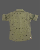 Toddler boys casual button down shirt with micro geometric pattern print and folded sleeve cuffs