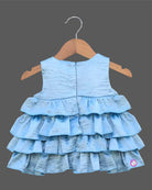 Light blue tiered ruffled baby girl party wear frock with butterfly applique for birthdays, weddings, and special occasions