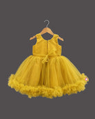 Girls applique ruffled elegant frock - Mustard