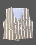 Beige striped waistcoat suit set with white shirt and bow tie for toddler boys