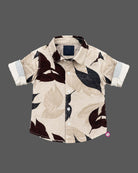 Textured leaf printed corduroy button-down shirt with spread collar for party wear for boys
