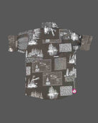 Toddler boys casual button-down shirt featuring a vintage nautical print of sailing ships and maritime maps.