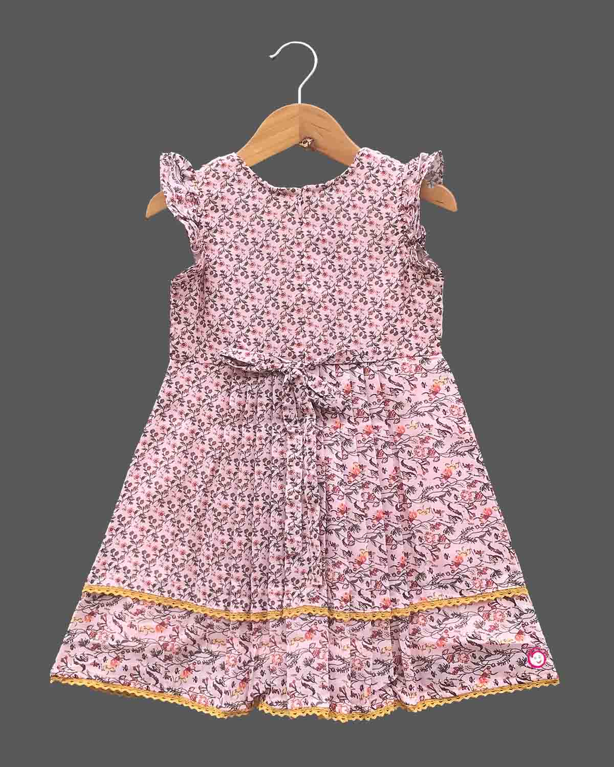 Girls printed frill sleeve casual frock - Baby Pink