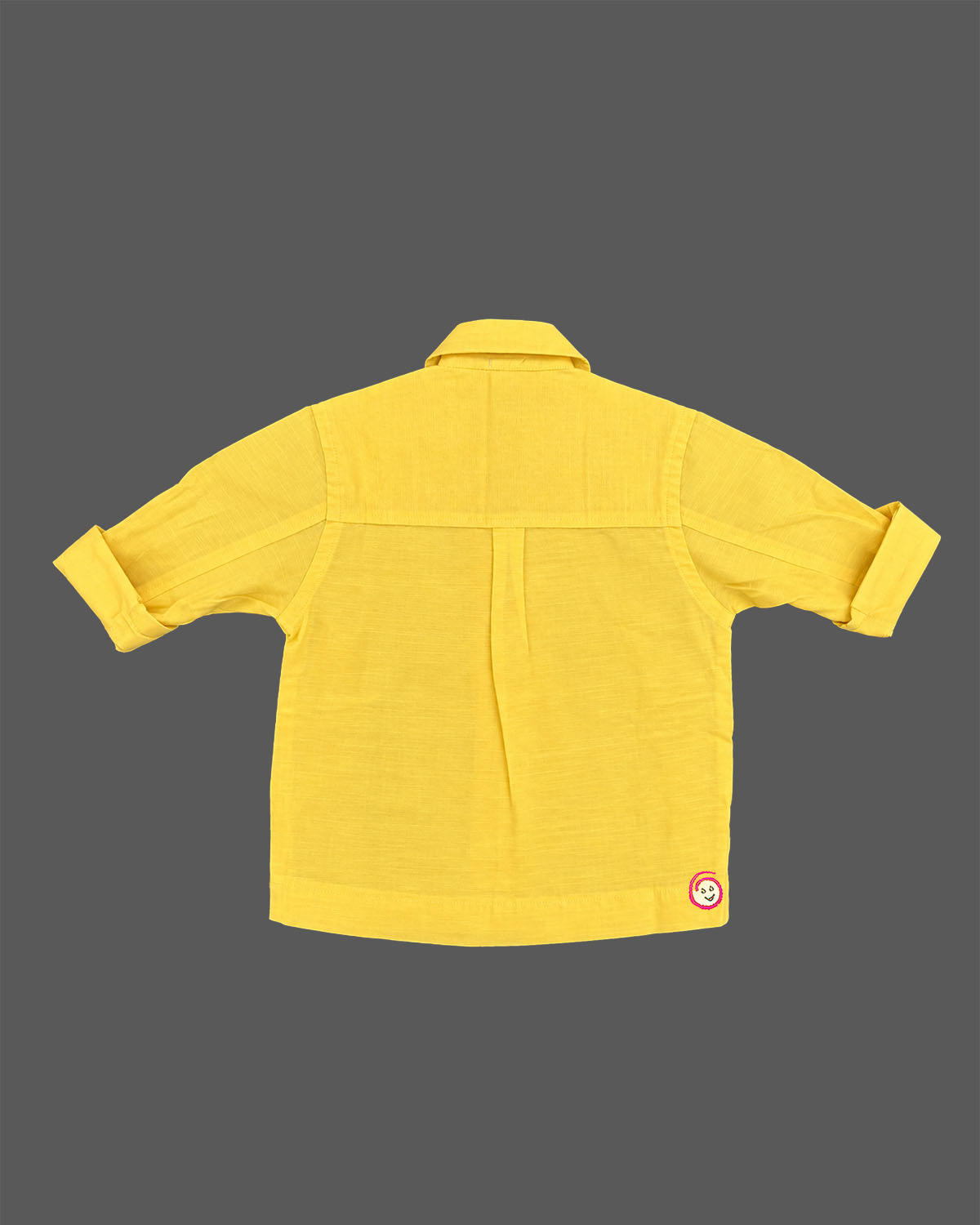Sun yellow cotton full sleeve casual shirt with black embroidery for little boys