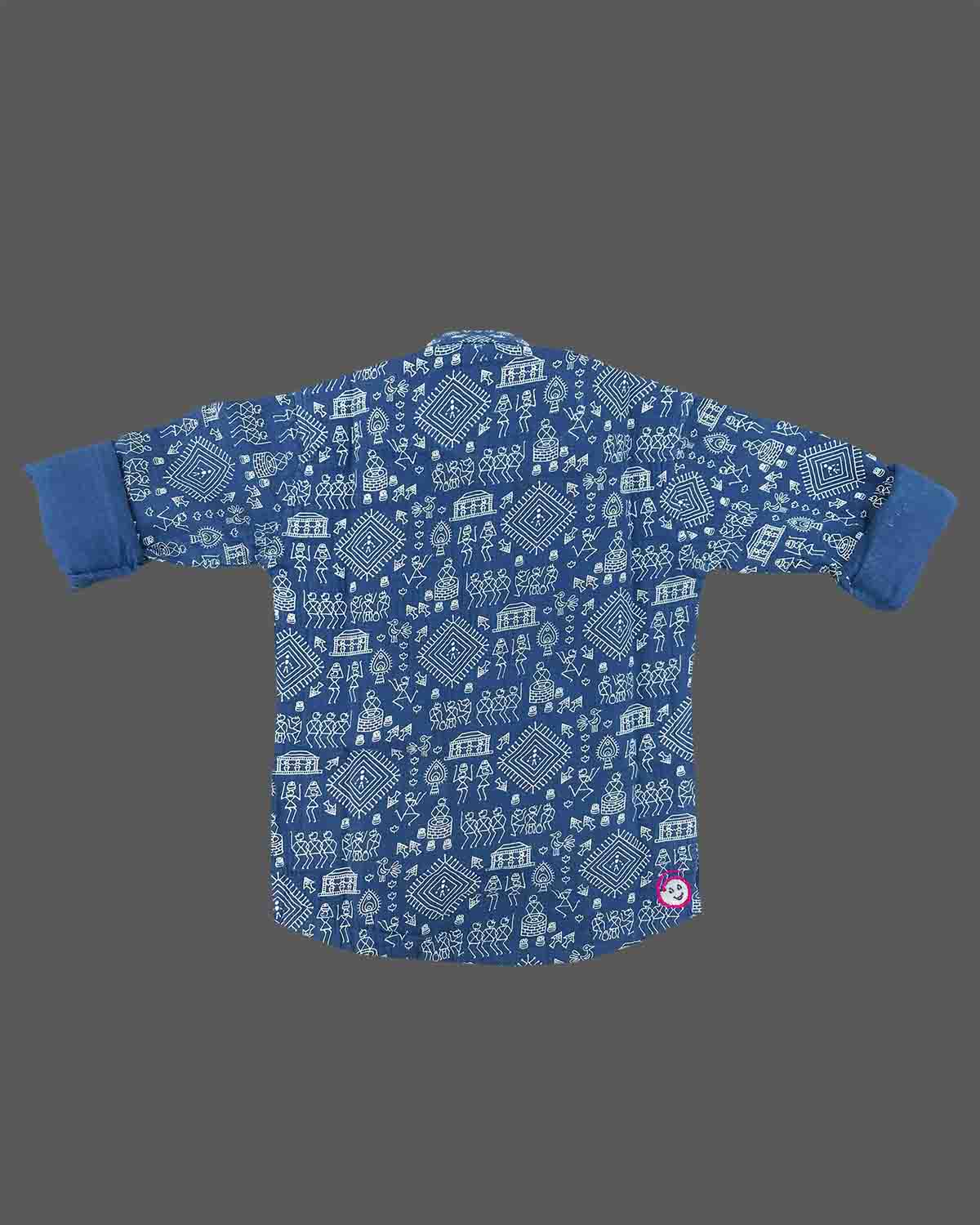 Front view of little gentleman wearing  printed full sleeve casual shirt