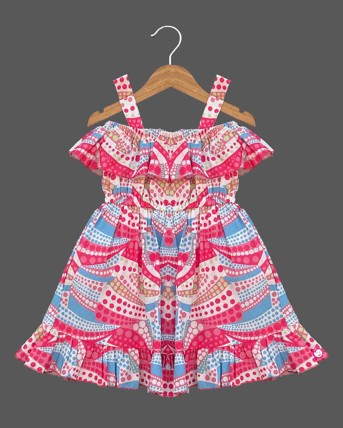 Girls elegant design with cold shoulder casual frock - Pink