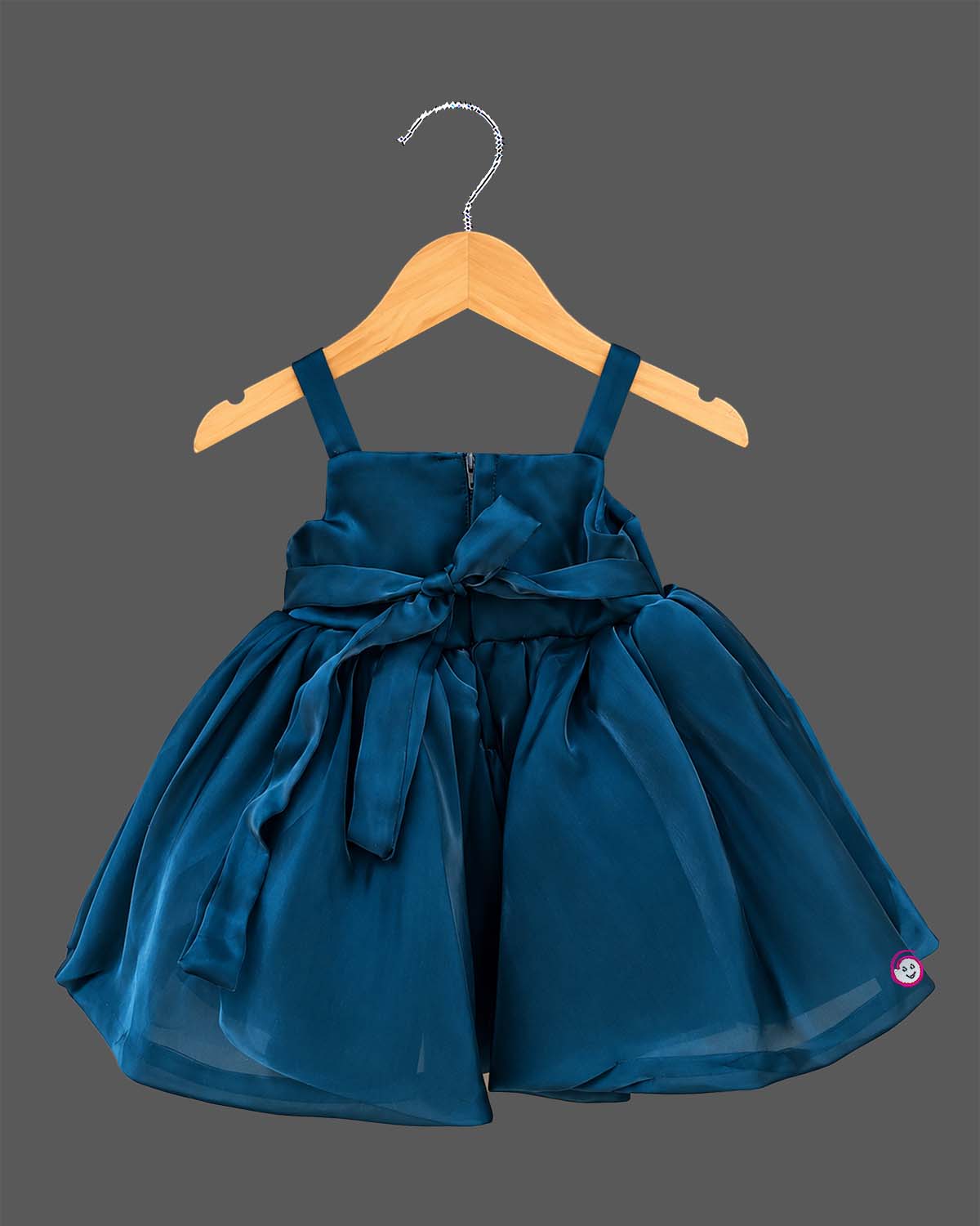 Toddler Floral Organza Frock for Birthday Party and Evening Reception featuring a large 3D flower appliqué bodice with comfortable shoulder straps.