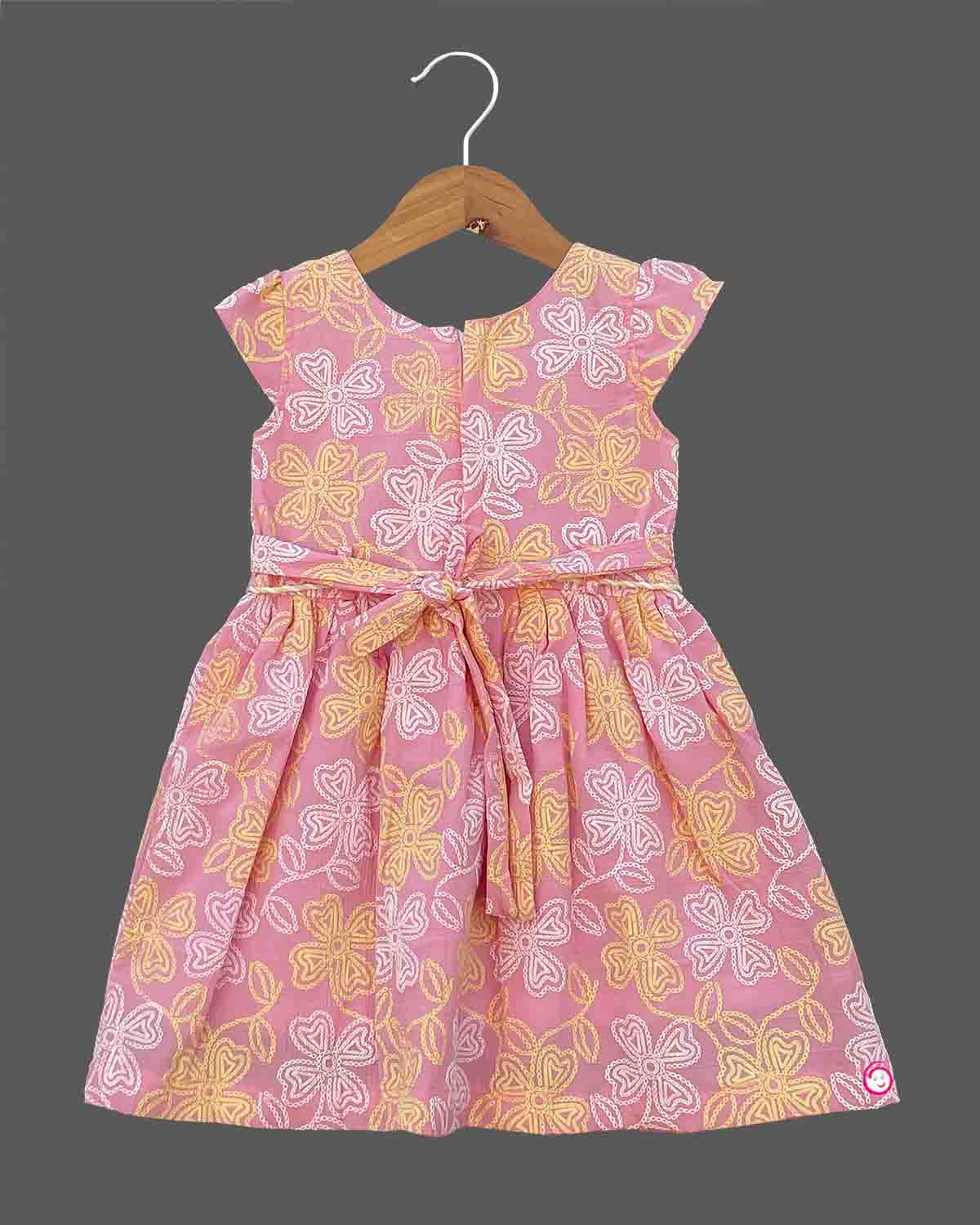 Girls elegant  printed casual frock - Baby Pink