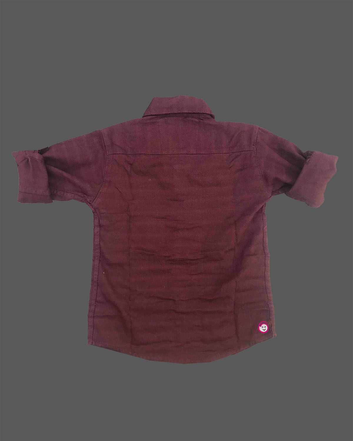 Classic toddler boys button-down shirt with subtle horizontal textured weaving and a small metallic brand patch.