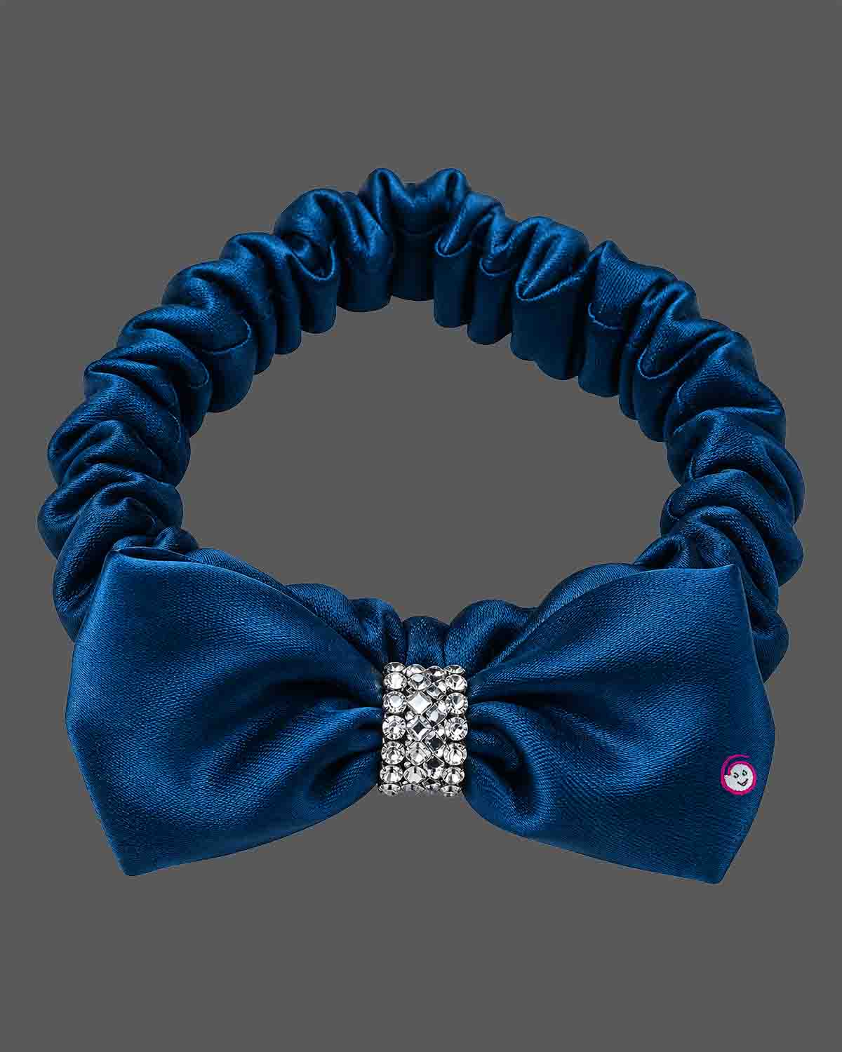 Peacock blue satin bow party frock for girls with shoulder straps