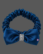 Peacock blue satin bow party frock for girls with shoulder straps