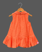 Baby girl pleated frock with collar and fabric flower applique for casual outing