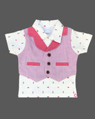 Boys printed shirt with short - Pastel Red