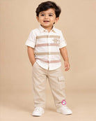 Shirt and pant set featuring a button-down collar and horizontal stripes for toddlers