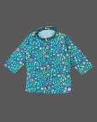 Full-length sleeve botanical printed kids dhoti kurta with mandarin collar and matching pleated dhoti pants