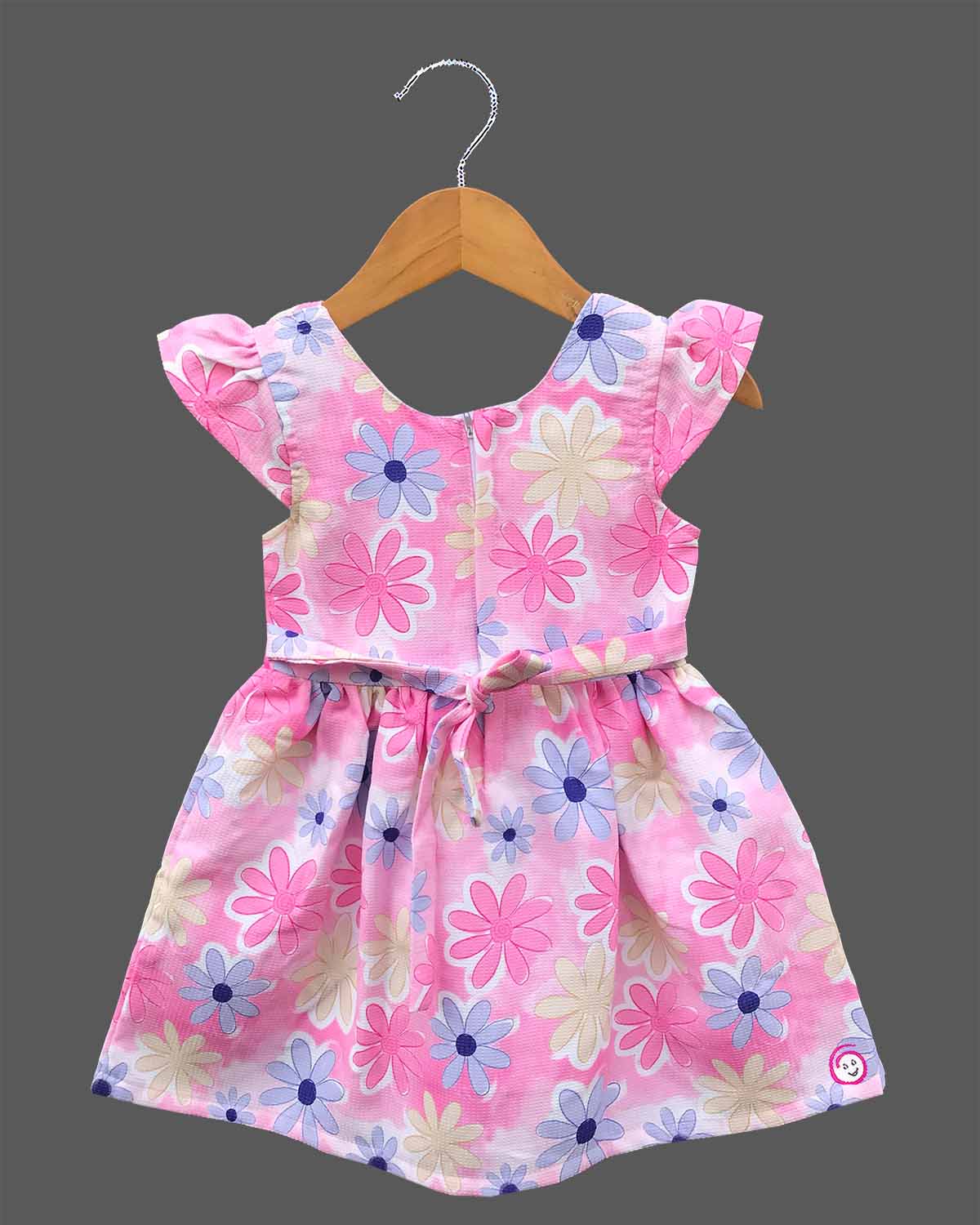 Cute Floral Printed Cotton Casual Frock with Bow Accent for Toddlers
