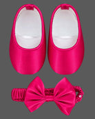Embellished rosette baby party wear dress set with soft booties and bow headband