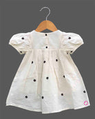 Baby girl floral embroidered casual cotton frock with puff sleeves