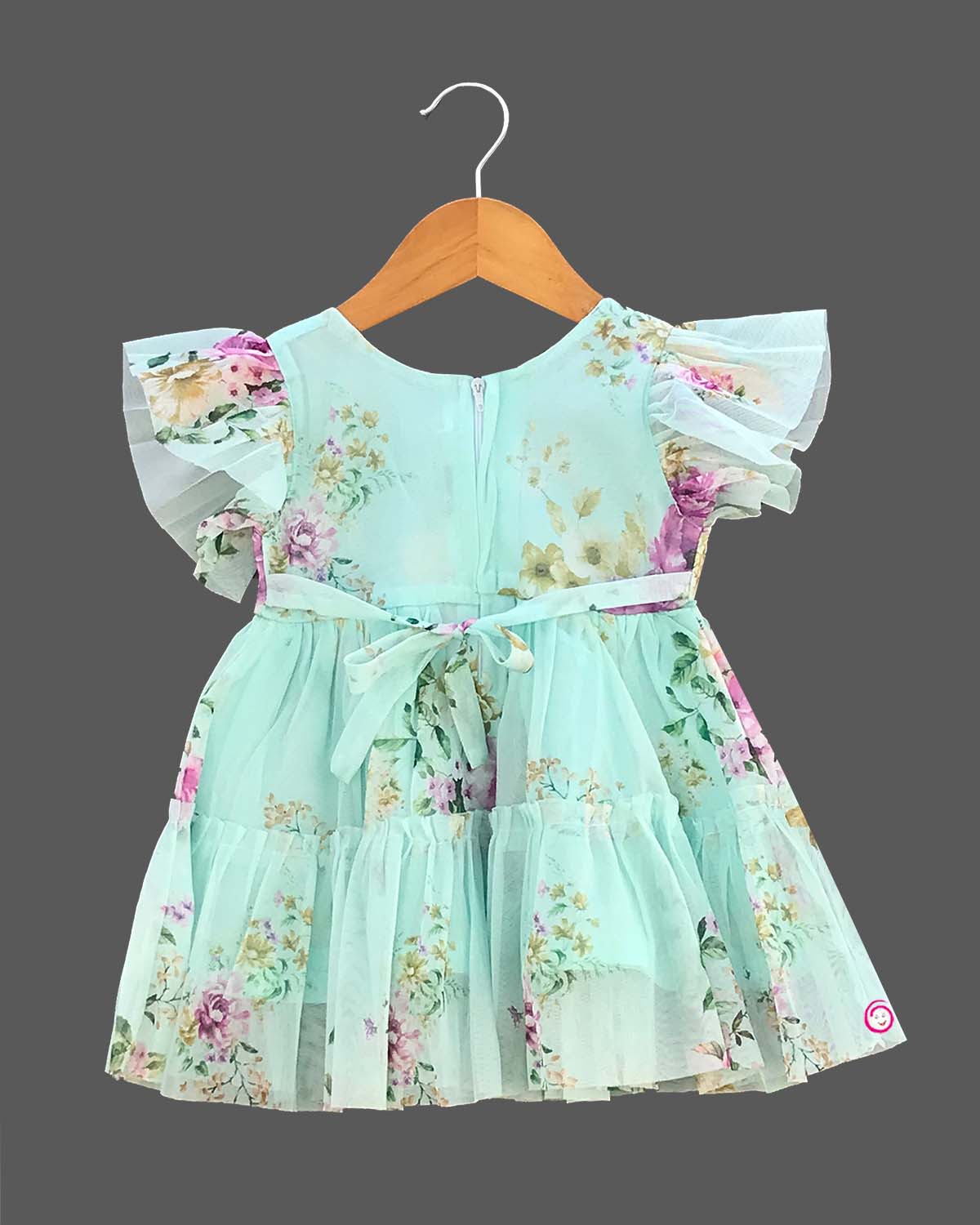 Girls floral printed casual frock - Sea Green