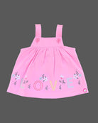 Pink and white floral candy house knitted cotton pinafore dress set with LOVE embroidery for birthdays, playdates, and family outings