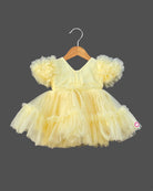 Girls party wear puff sleeve with frock - Light Yellow