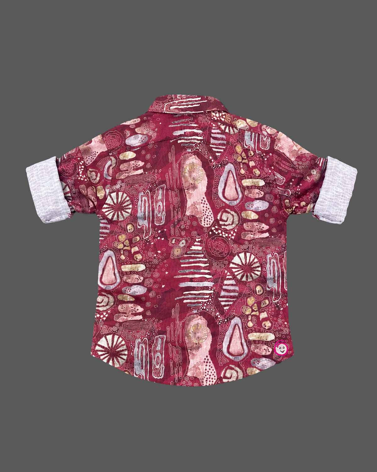 Printed kurti for kids featuring mandarin collar and roll-up sleeves for festivals.