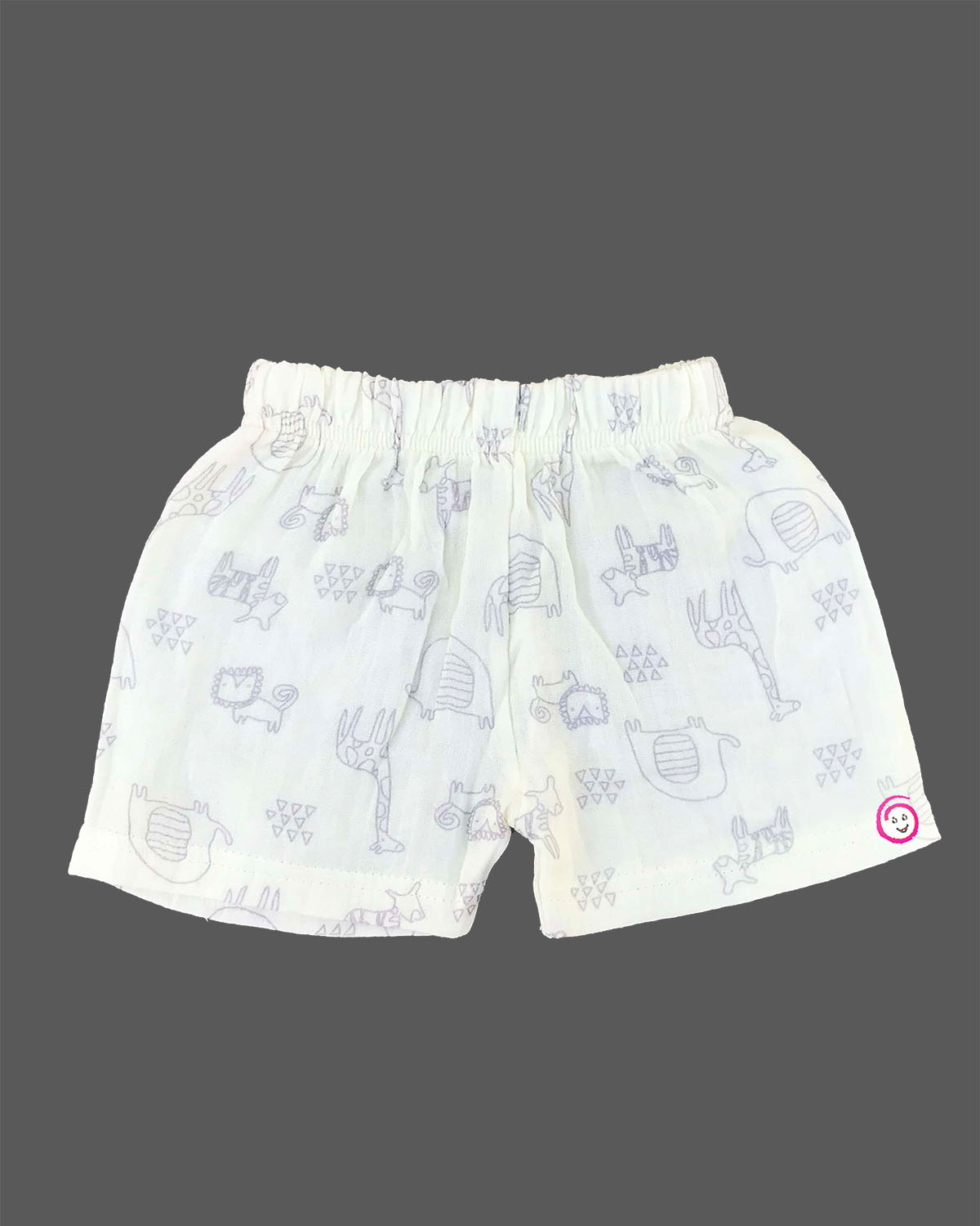 White safari animal doodle print baby boy top and shorts set for summer vacations, playdates, and park outings