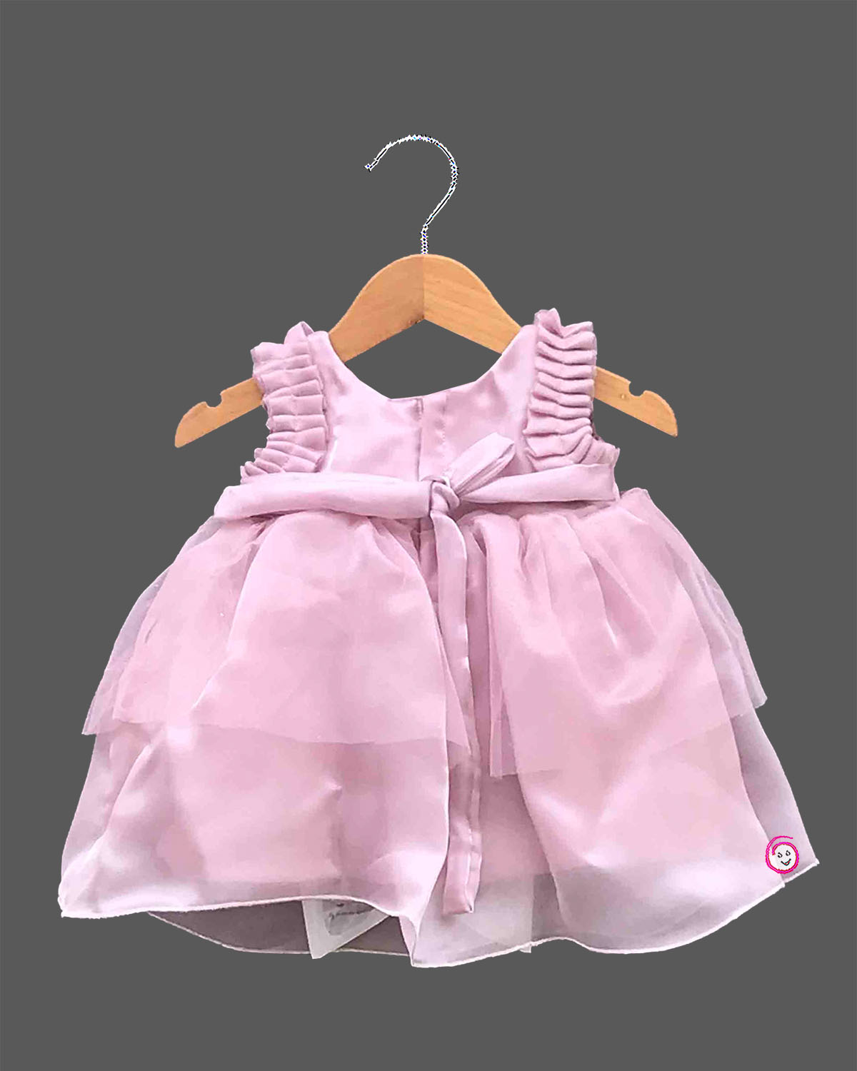 Toddler pink net frock with flower accent for girls party wear