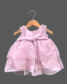 Toddler pink net frock with flower accent for girls party wear