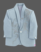 Boys embroidered formal suit set with rhinestone beadwork blazer vest and matching pant.