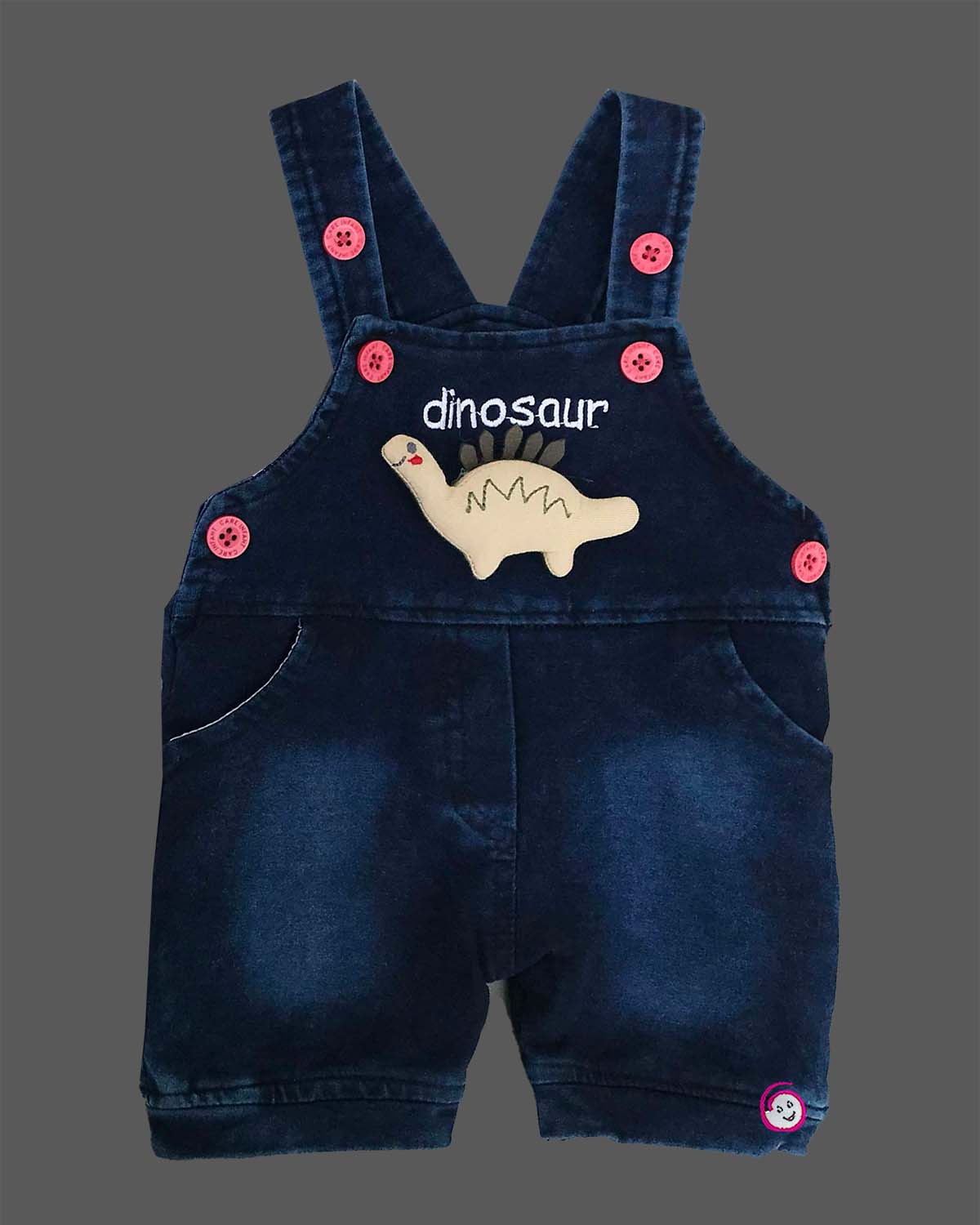 Trendy little gentleman dinosaur printed tee with embroidered denim bib shorts set for kids